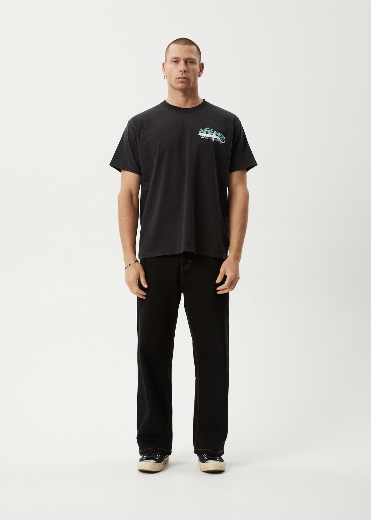 AFENDS Mens Reptilian - Heavyweight Boxy Tee - Stone Black