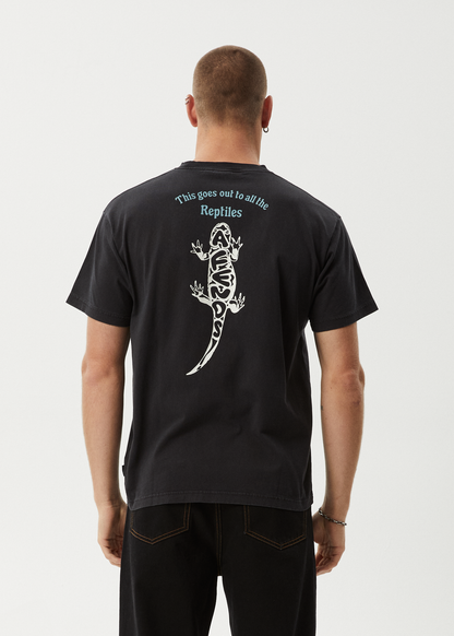AFENDS Mens Reptilian - Heavyweight Boxy Tee - Stone Black