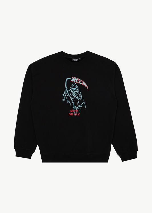 AFENDS Mens Surf Or Fly - Crew Neck Jumper - Black