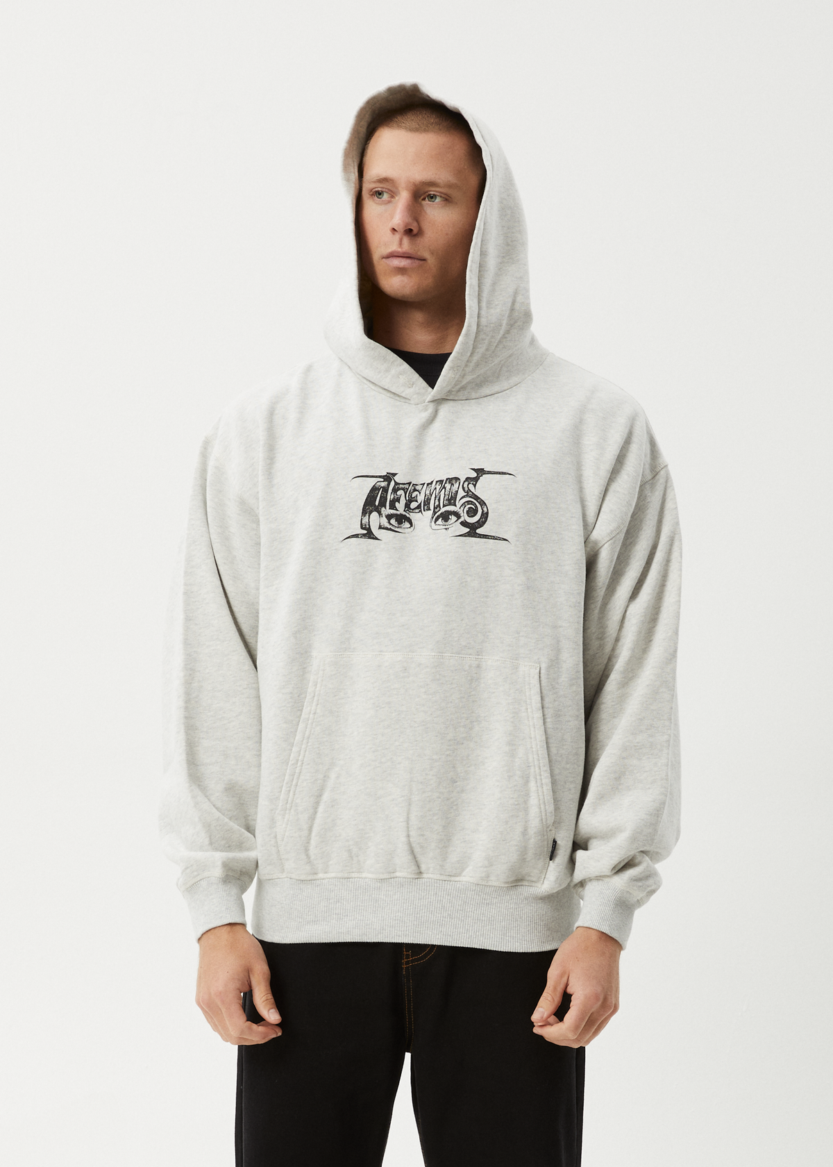 AFENDS Mens All Eyez - Boxy Hoodie - Grey Marle
