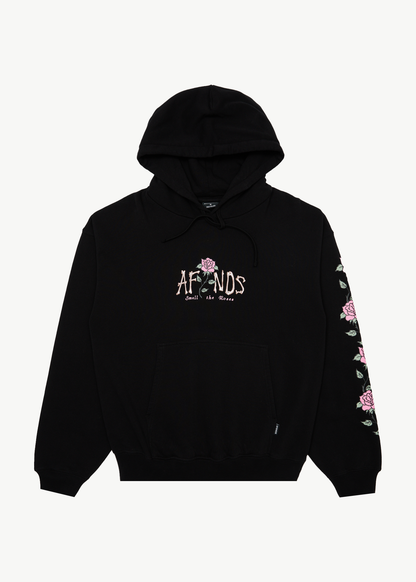 AFENDS Mens Smell The Roses - Boxy Hoodie - Black