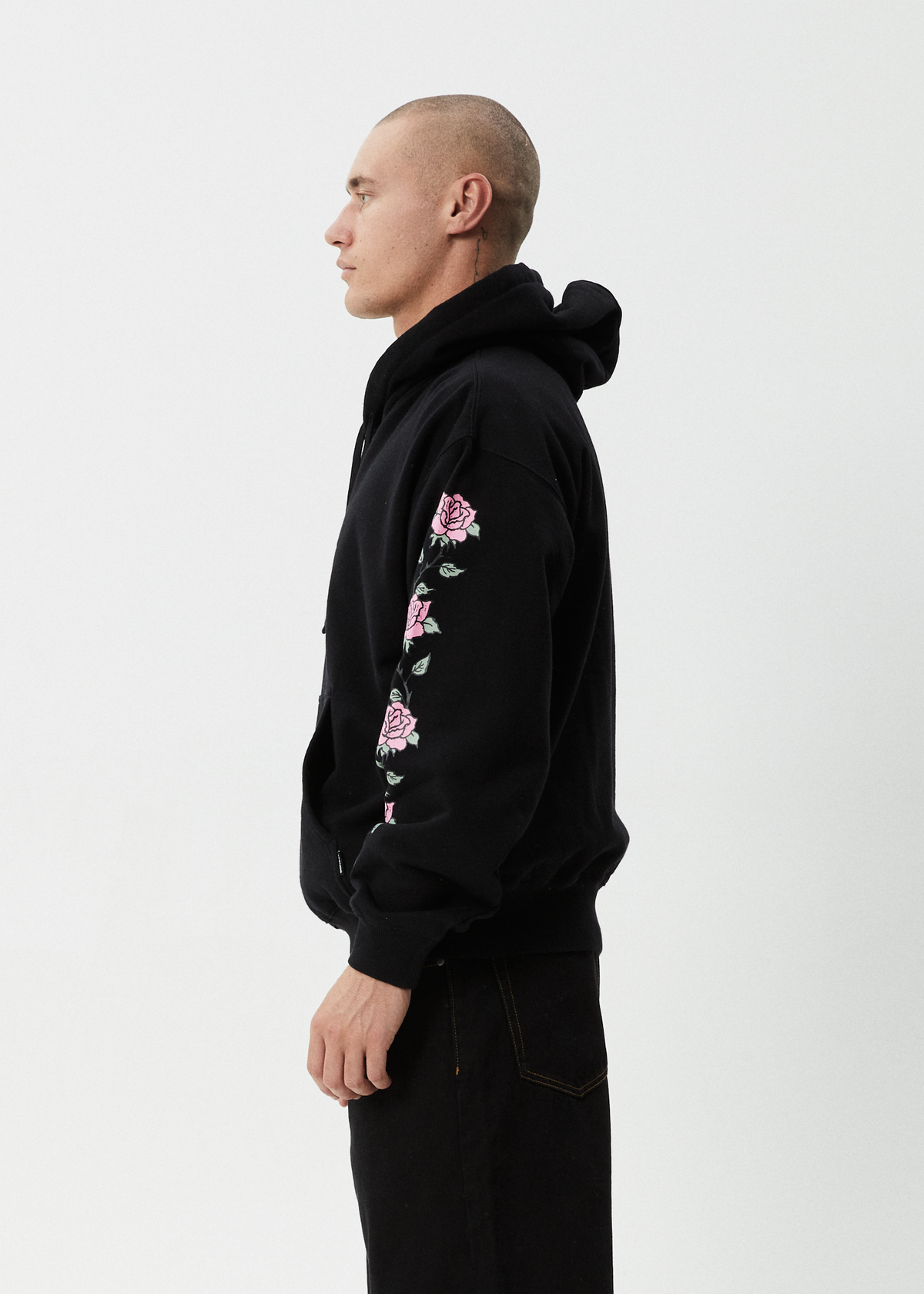 AFENDS Mens Smell The Roses - Boxy Hoodie - Black
