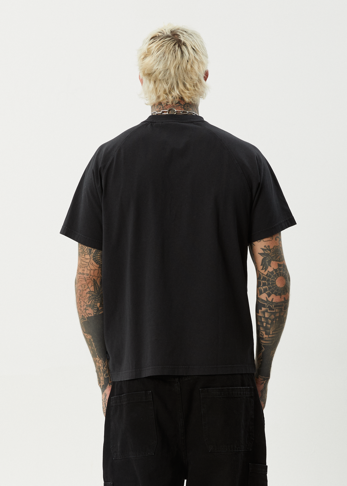 AFENDS Mens Bats - Raglan Boxy Tee - Stone Black