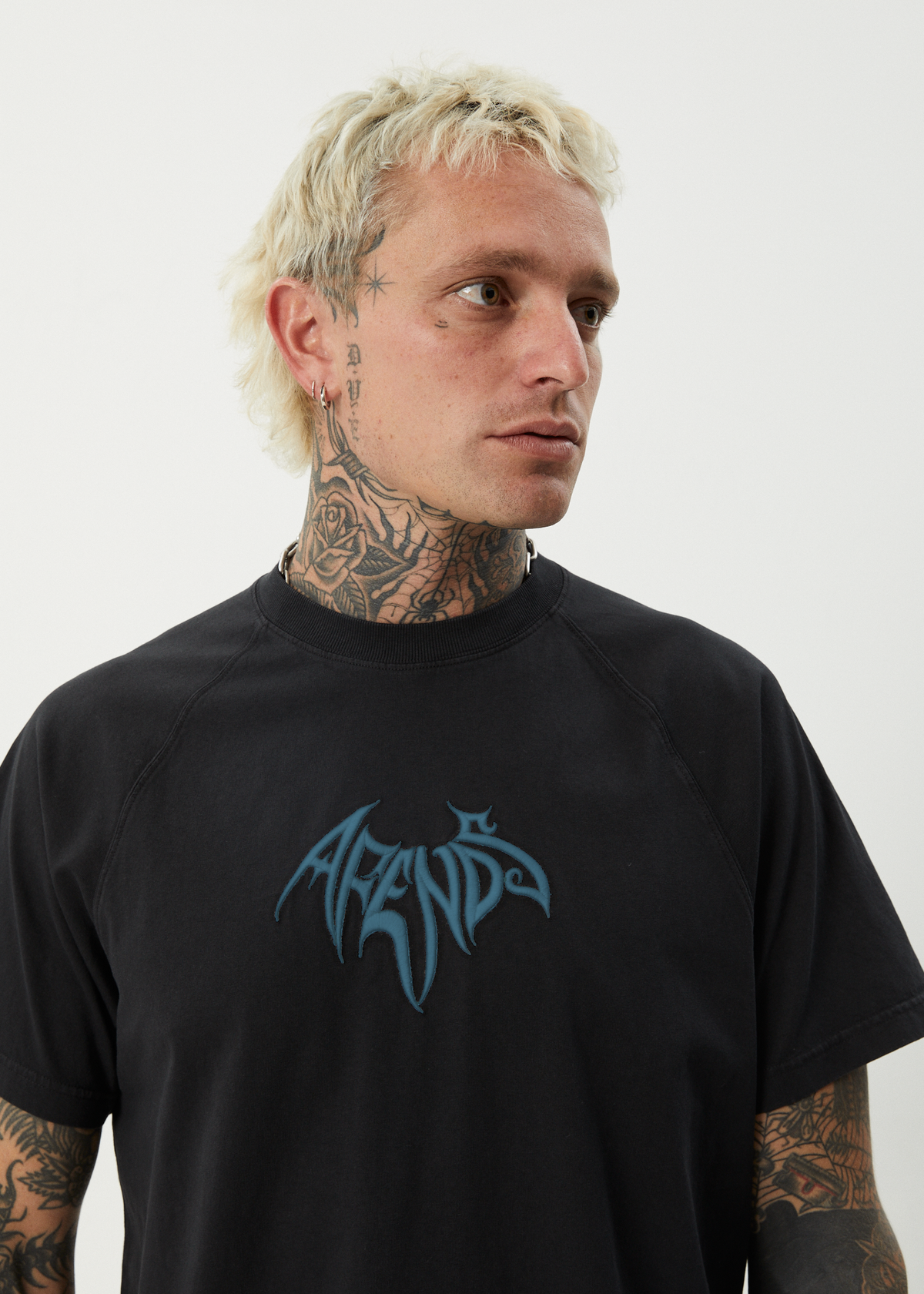 AFENDS Mens Bats - Raglan Boxy Tee - Stone Black