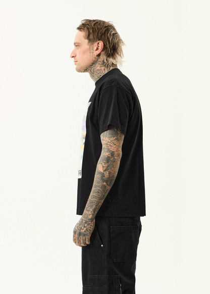 AFENDS Mens Sadworld - Heavyweight Boxy Tee - Black