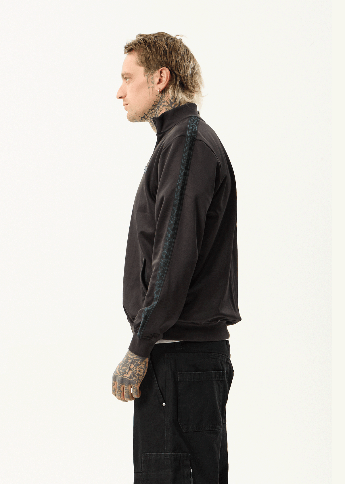 AFENDS Mens Spinal - Track Zip Up Jacket - Black