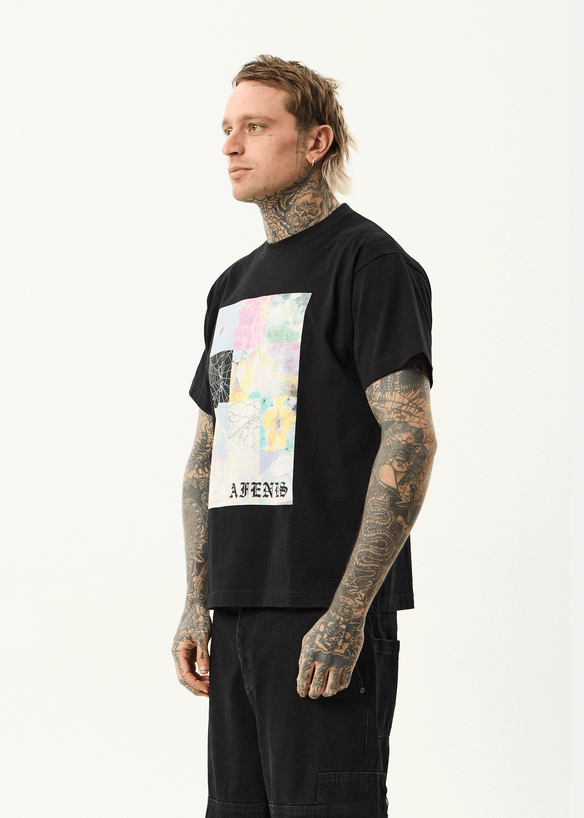 AFENDS Mens Sadworld - Heavyweight Boxy Tee - Black
