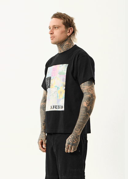 AFENDS Mens Sadworld - Heavyweight Boxy Tee - Black