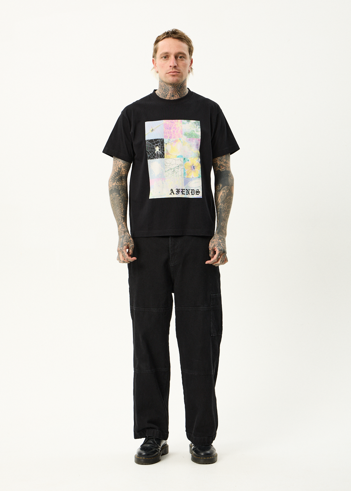 AFENDS Mens Sadworld - Heavyweight Boxy Tee - Black
