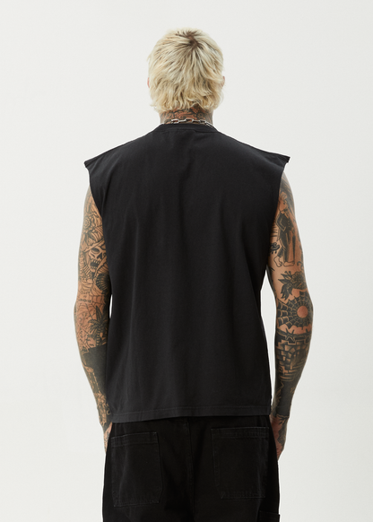 AFENDS Mens Mix Up - Sleeveless Tee - Stone Black