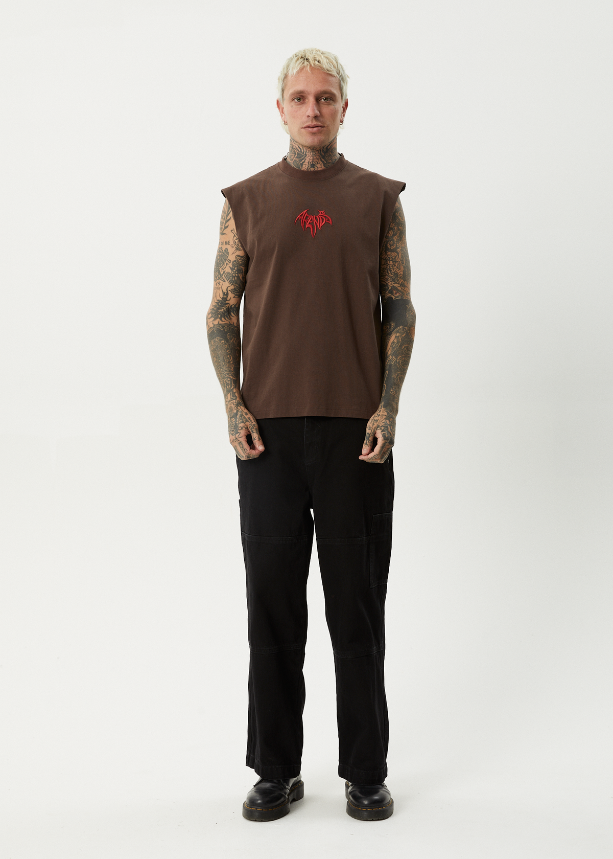 AFENDS Mens Bats - Sleeveless Tee - Coffee