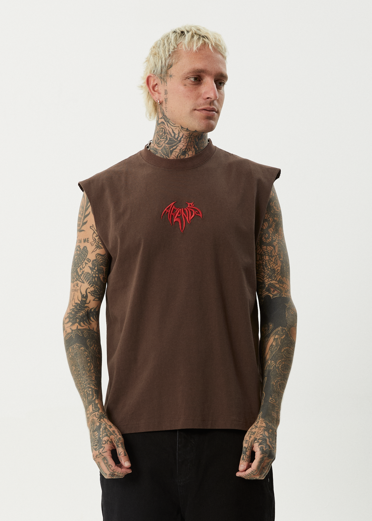AFENDS Mens Bats - Sleeveless Tee - Coffee