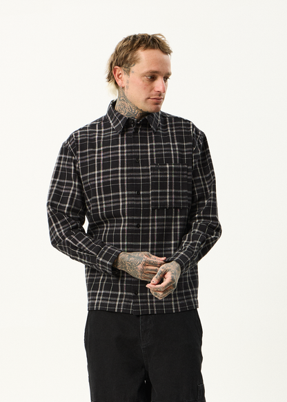 AFENDS Mens Nights - Flannel Long Sleeve Shirt - Black Check