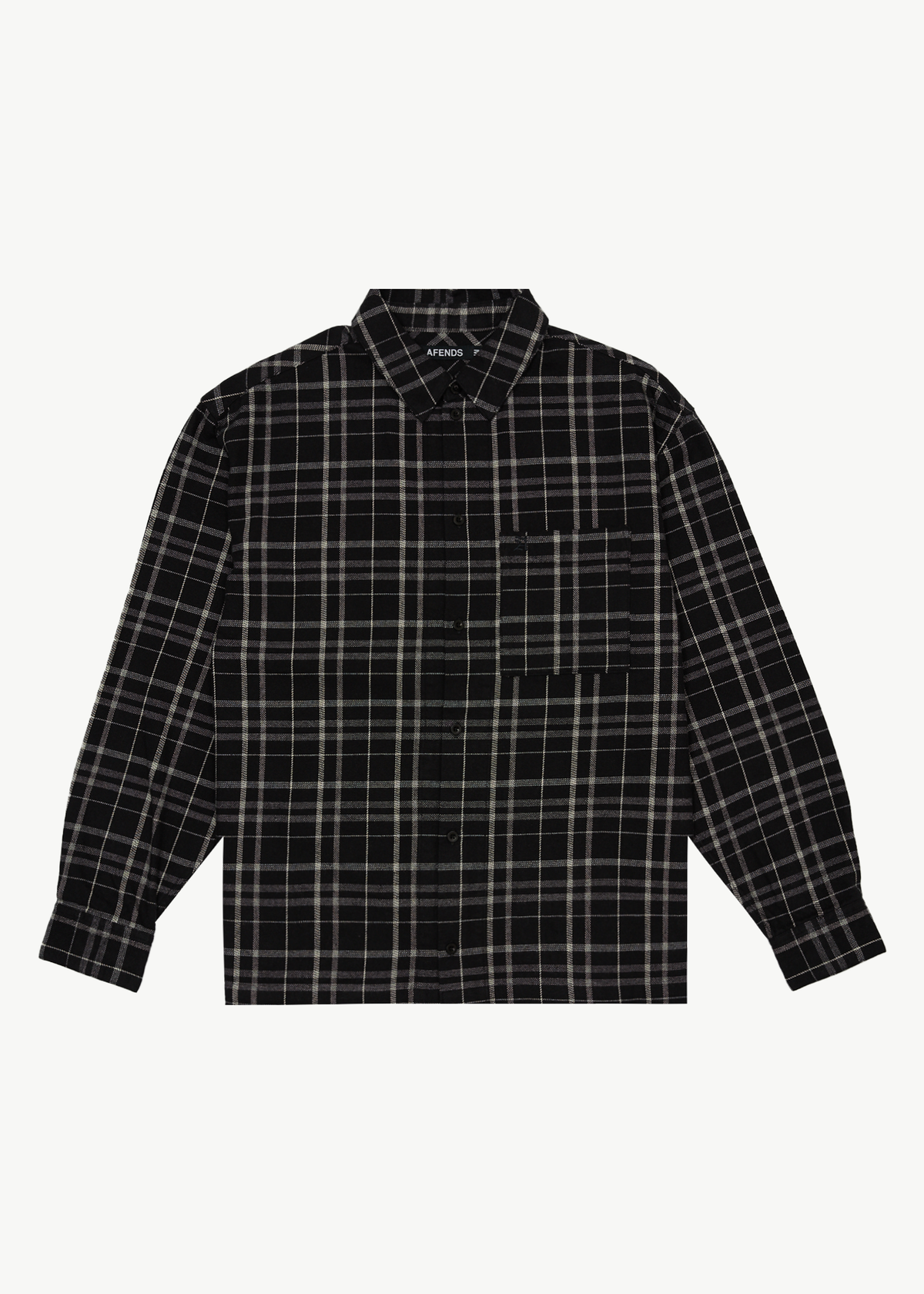 AFENDS Mens Nights - Flannel Long Sleeve Shirt - Black Check