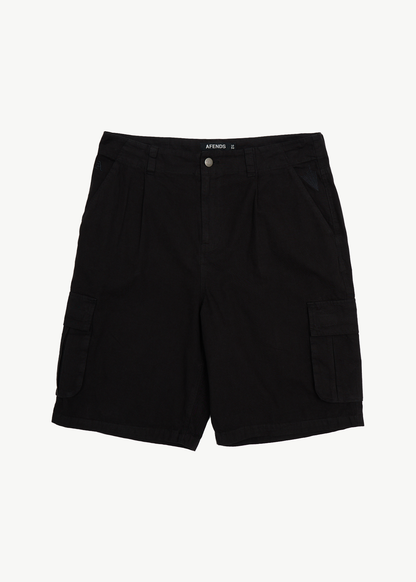 AFENDS Mens Summit - Pleated Cargo Short 22" - Washed Black