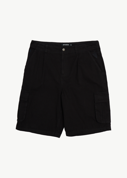 AFENDS Mens Summit - Pleated Cargo Short 22" - Washed Black