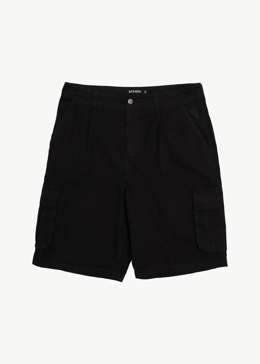 AFENDS Mens Summit - Pleated Cargo Short 22" - Washed Black