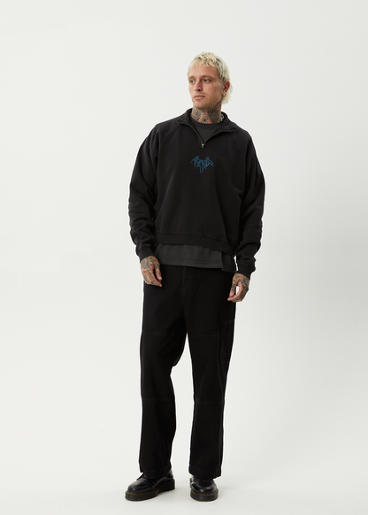 AFENDS Mens Bats - Raglan Quarter Zip Crew - Stone Black