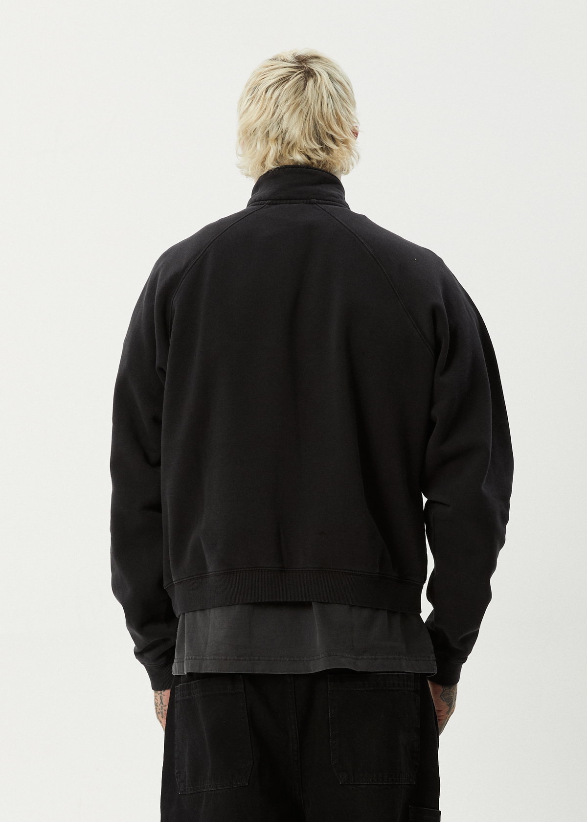 AFENDS Mens Bats - Raglan Quarter Zip Crew - Stone Black