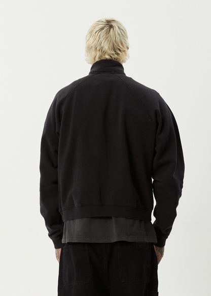 AFENDS Mens Bats - Raglan Quarter Zip Crew - Stone Black