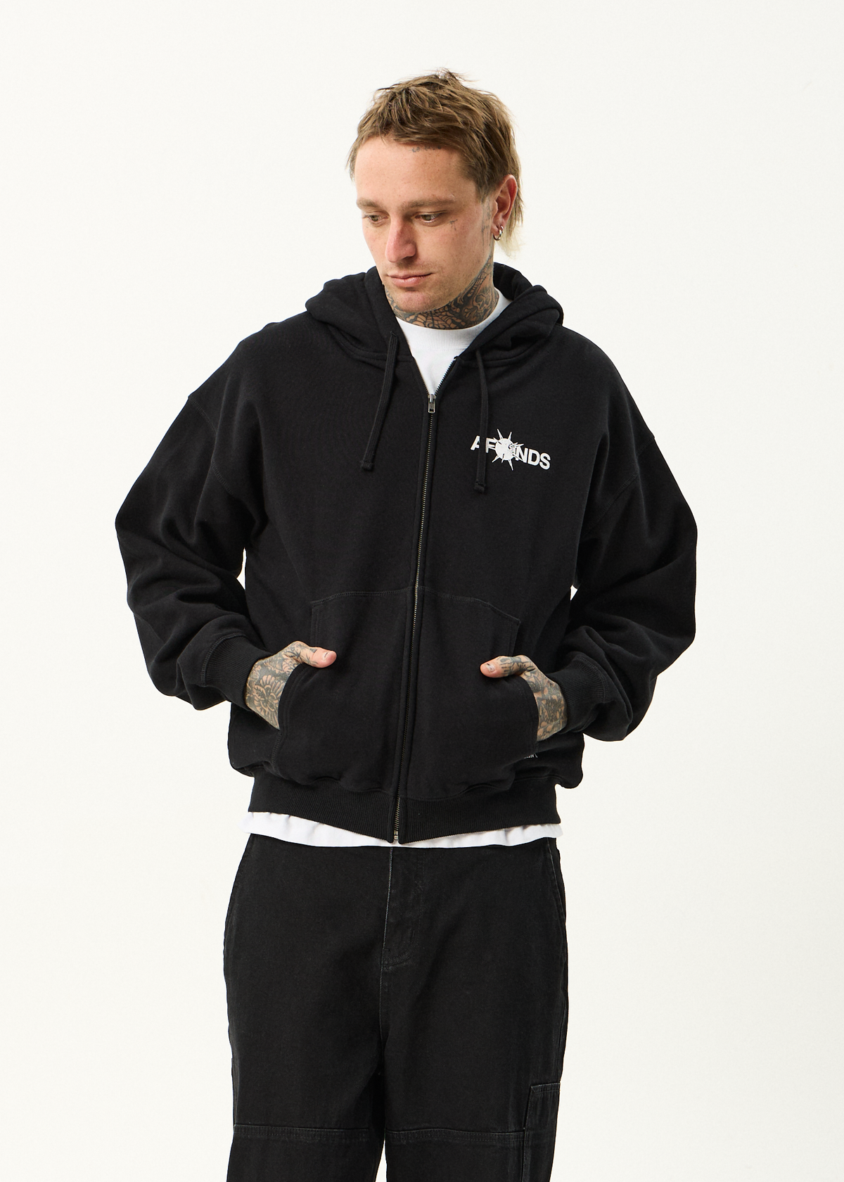 AFENDS Mens Spiked - Zip Hood - Black