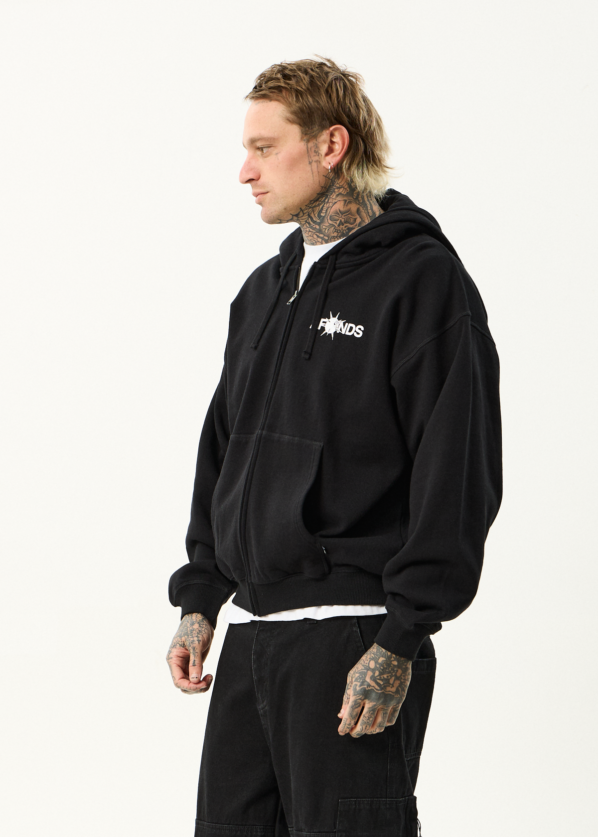 AFENDS Mens Spiked - Zip Hood - Black