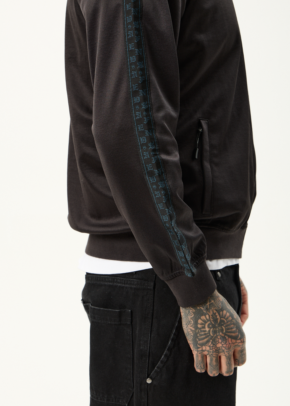 AFENDS Mens Spinal - Track Zip Up Jacket - Black