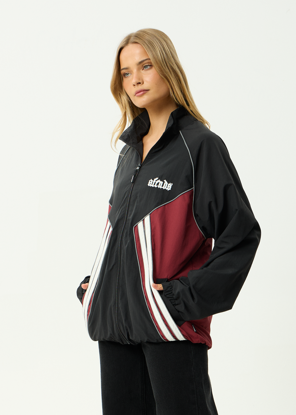 AFENDS Mens Sporting - Sports Spray Jacket - Burgundy