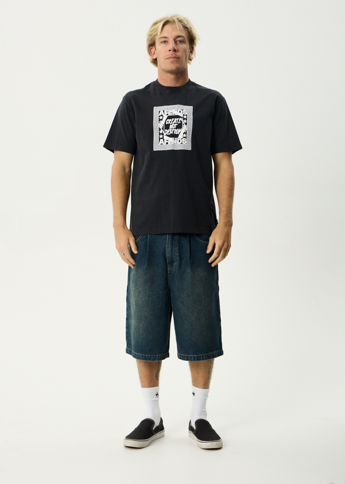 AFENDS Mens Painter - Retro Tee - Stone Black