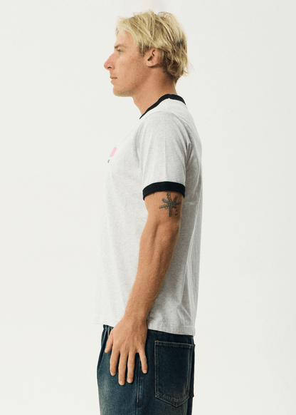 AFENDS Mens Perception - Heavyweight Oversized Ringer Tee - Grey Marle