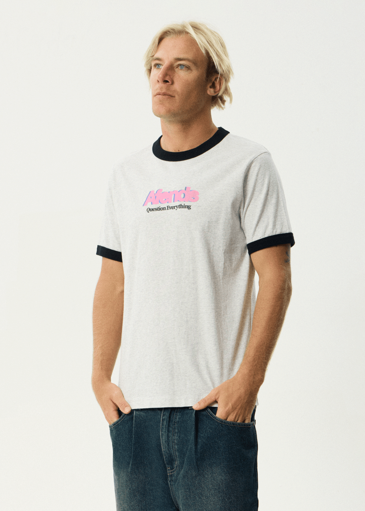 AFENDS Mens Perception - Heavyweight Oversized Ringer Tee - Grey Marle