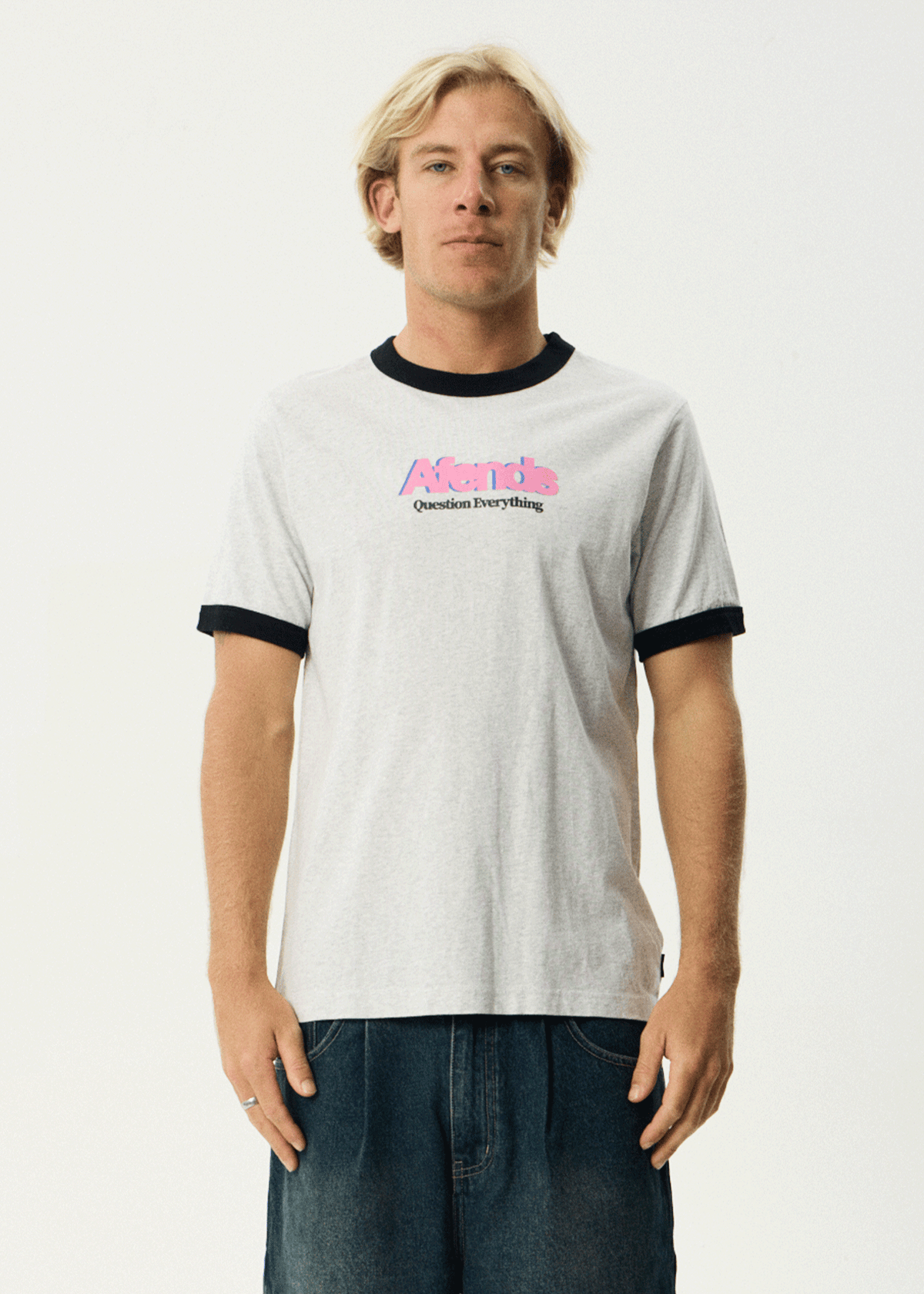 AFENDS Mens Perception - Heavyweight Oversized Ringer Tee - Grey Marle