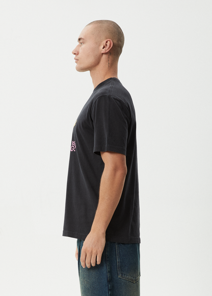 AFENDS Mens Knock Knock - Retro Tee - Stone Black