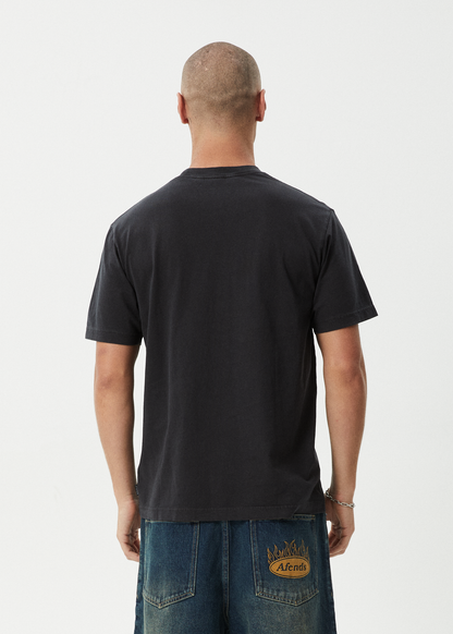 AFENDS Mens Knock Knock - Retro Tee - Stone Black