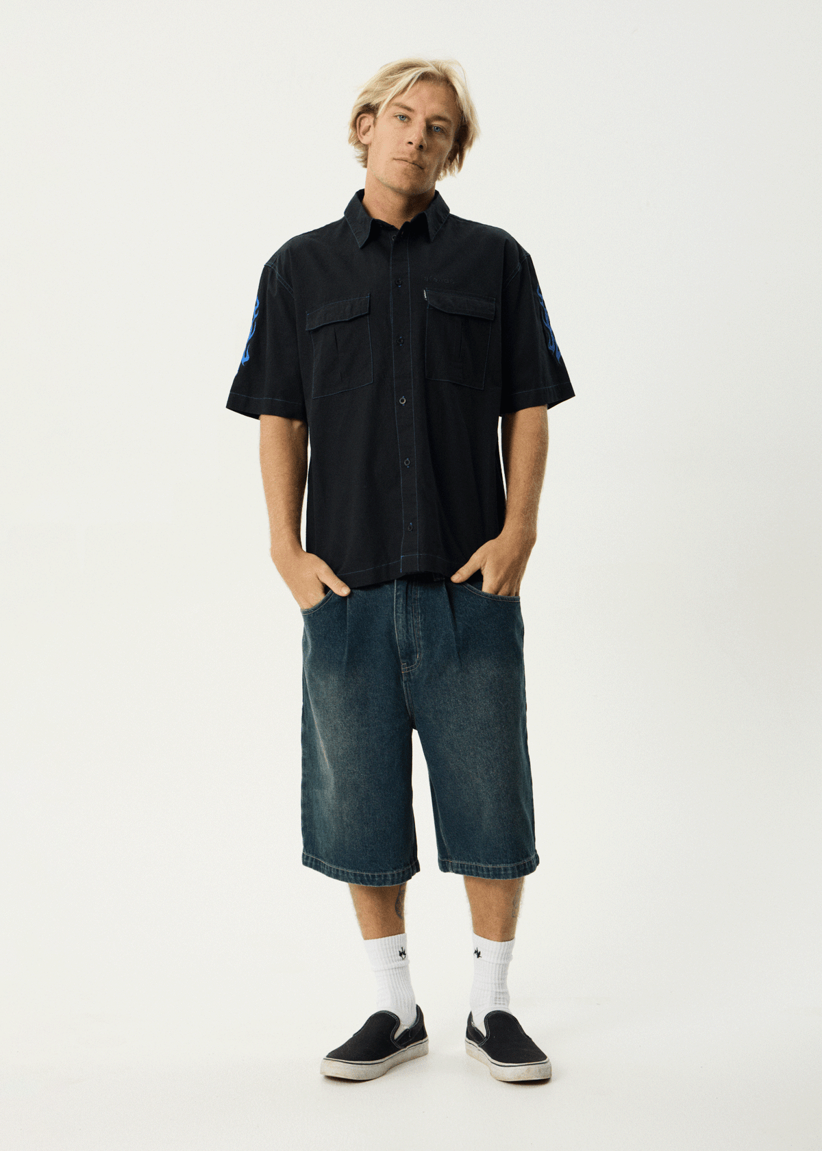 AFENDS Mens Utility - Short Sleeve Shirt - Black