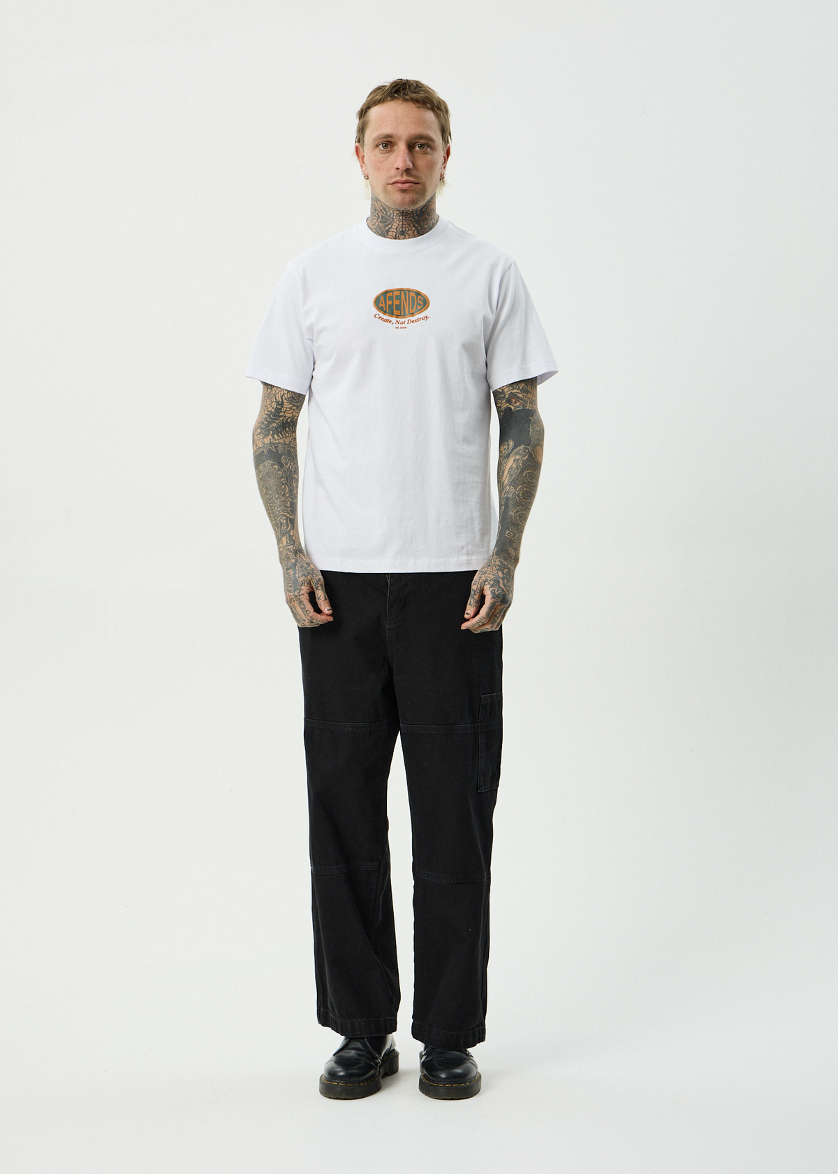 AFENDS Mens Destroyed - Retro Tee - White