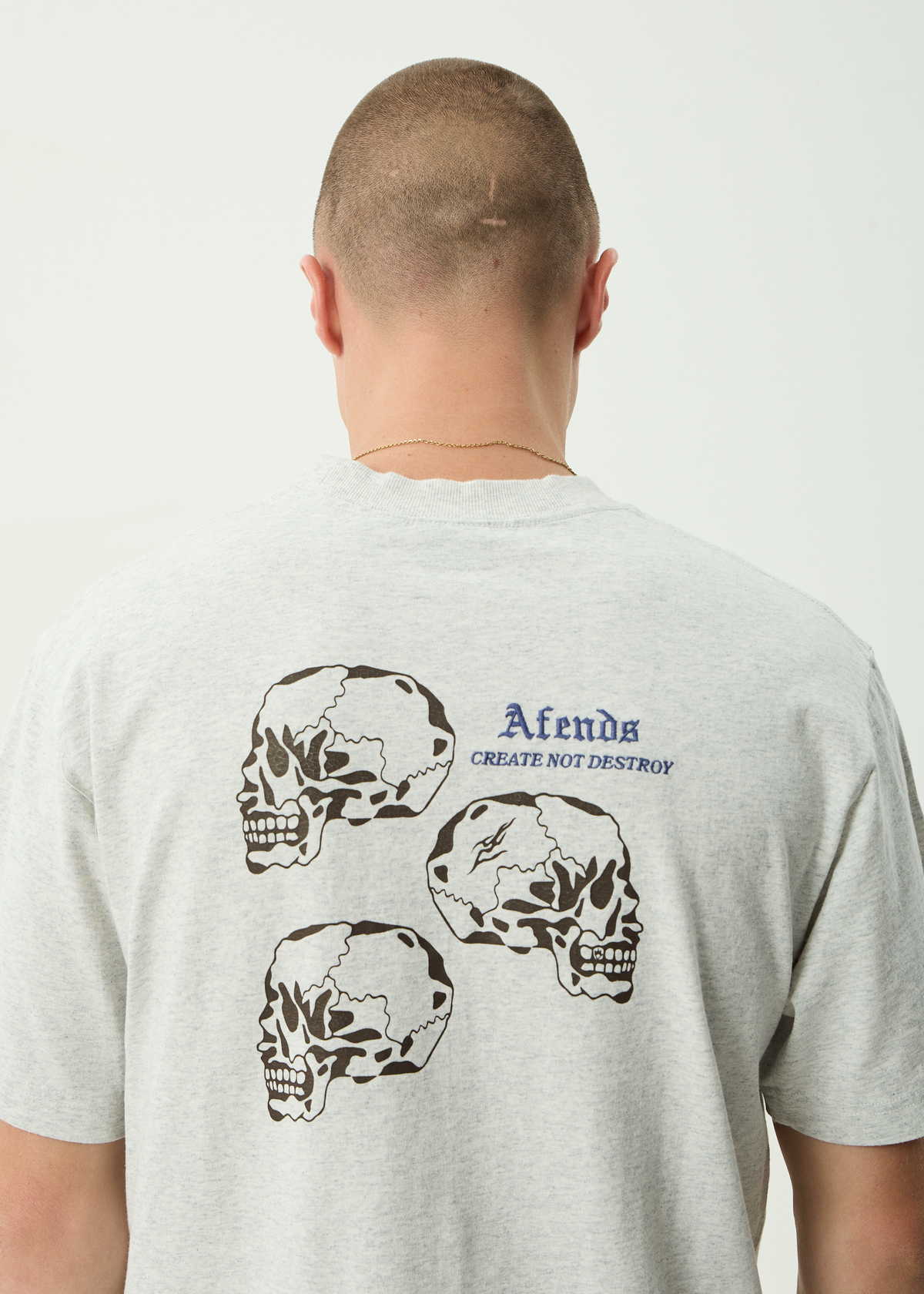 AFENDS Mens Temporal - Heavyweight Retro Tee - Grey Marle