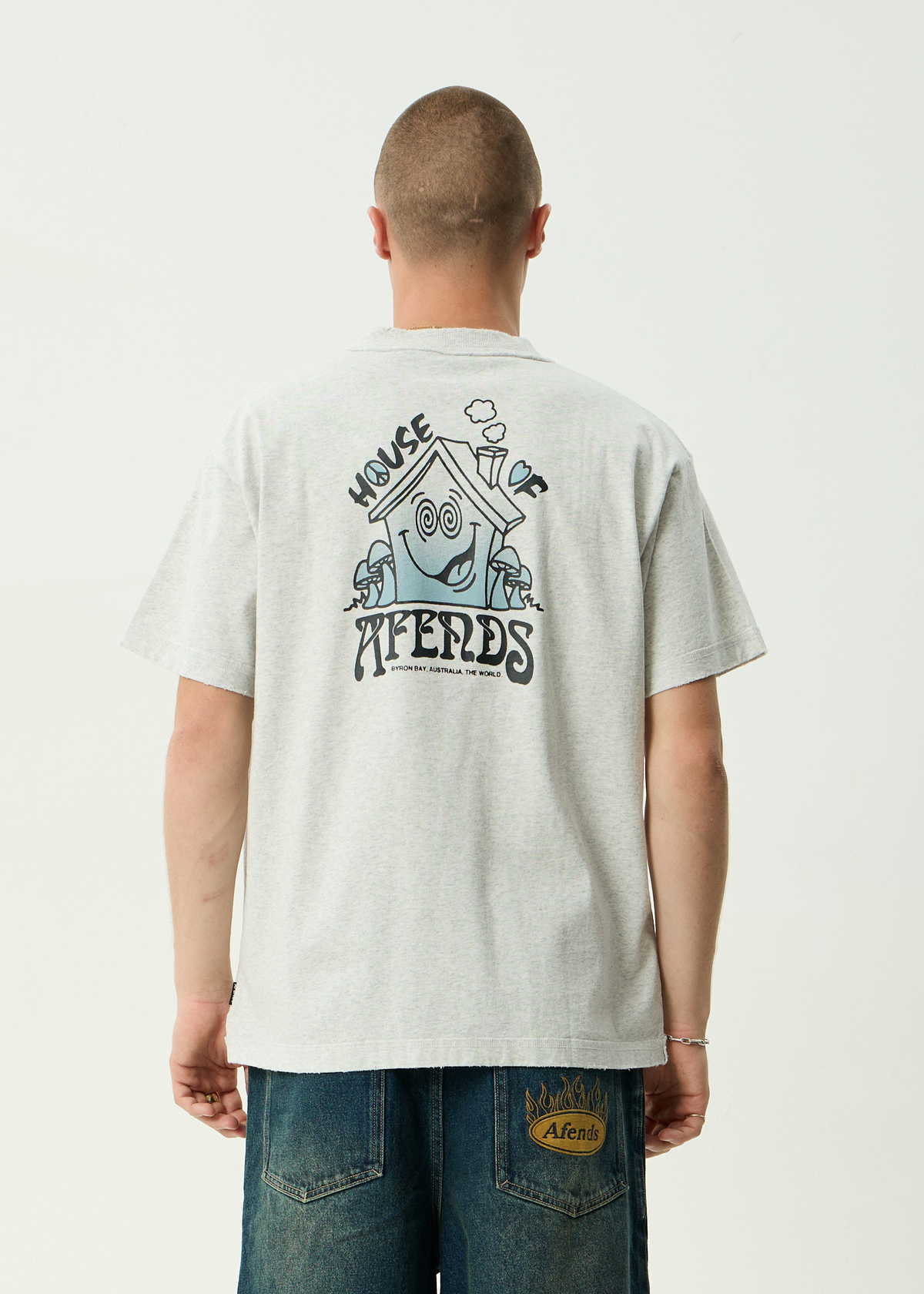 AFENDS Mens House - Heavyweight Boxy Tee - Grey Marle