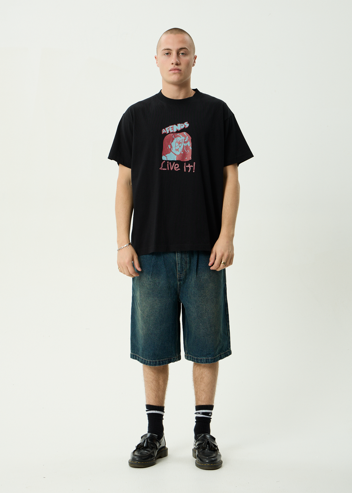 AFENDS Mens Live It - Boxy Tee - Black