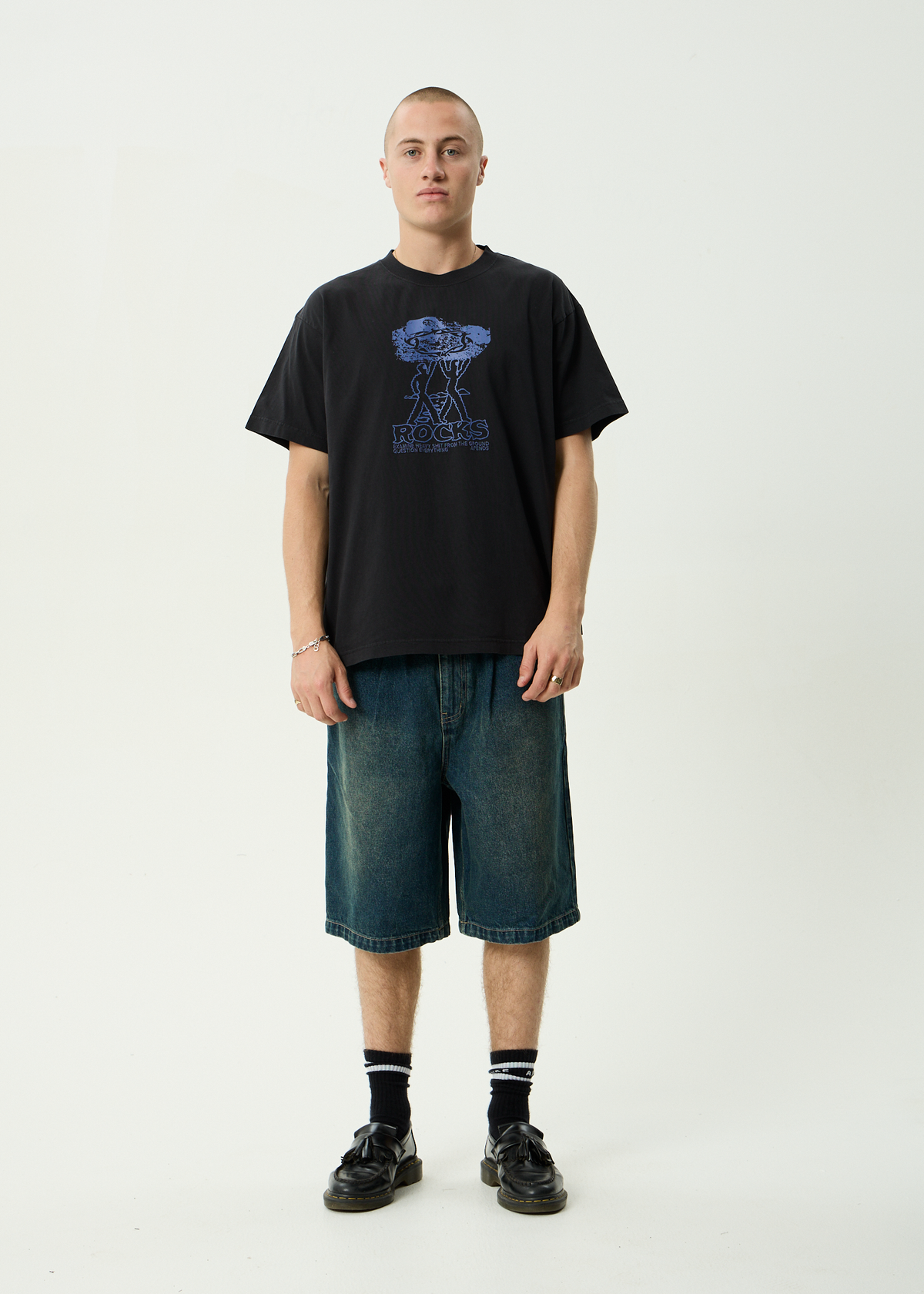 AFENDS Mens Rocked - Boxy Tee - Stone Black
