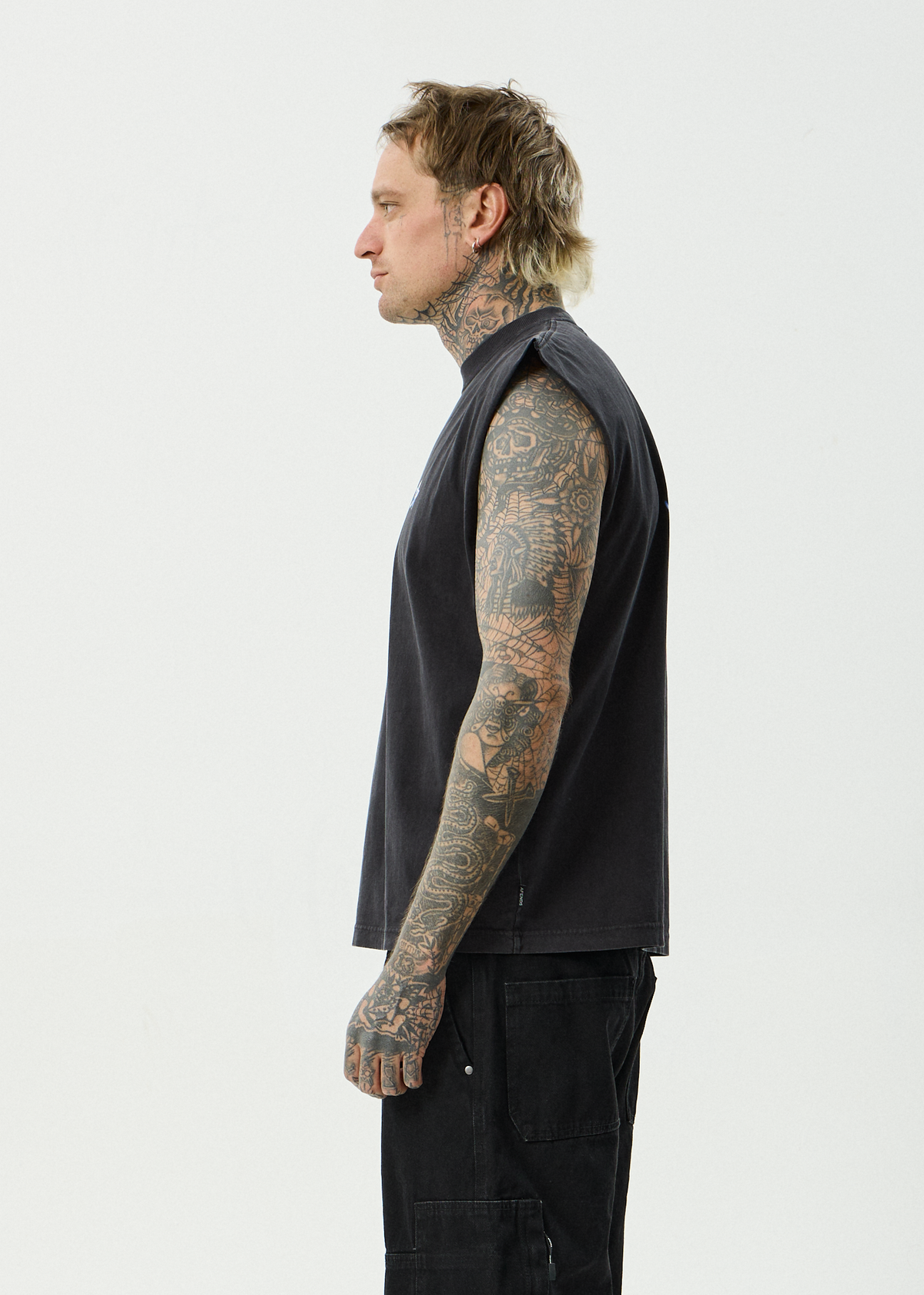 AFENDS Mens Created - Sleeveless Tee - Stone Black
