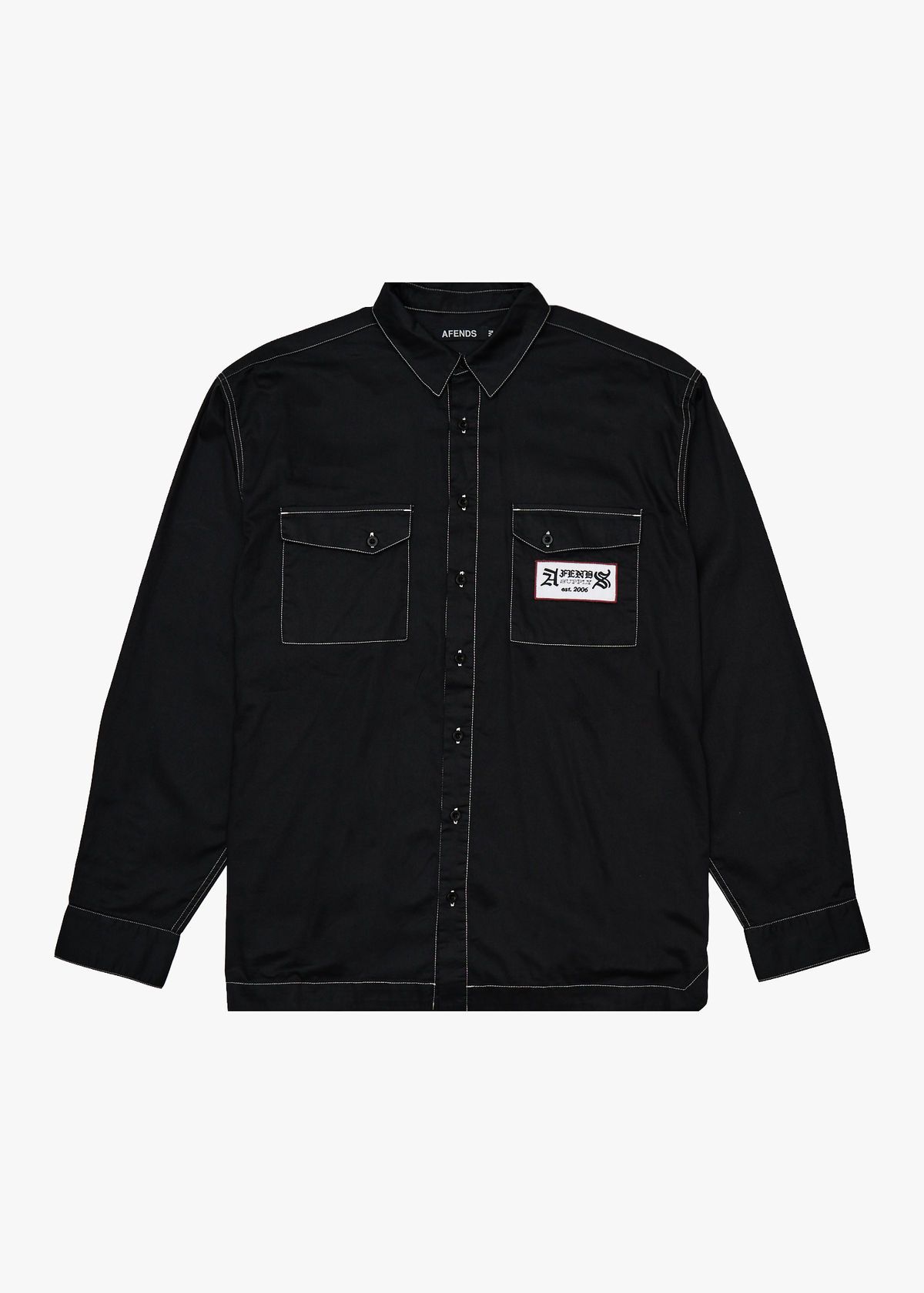 AFENDS Mens Supply - Long Sleeve Workwear Shirt - Black