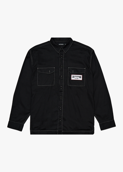 AFENDS Mens Supply - Long Sleeve Workwear Shirt - Black