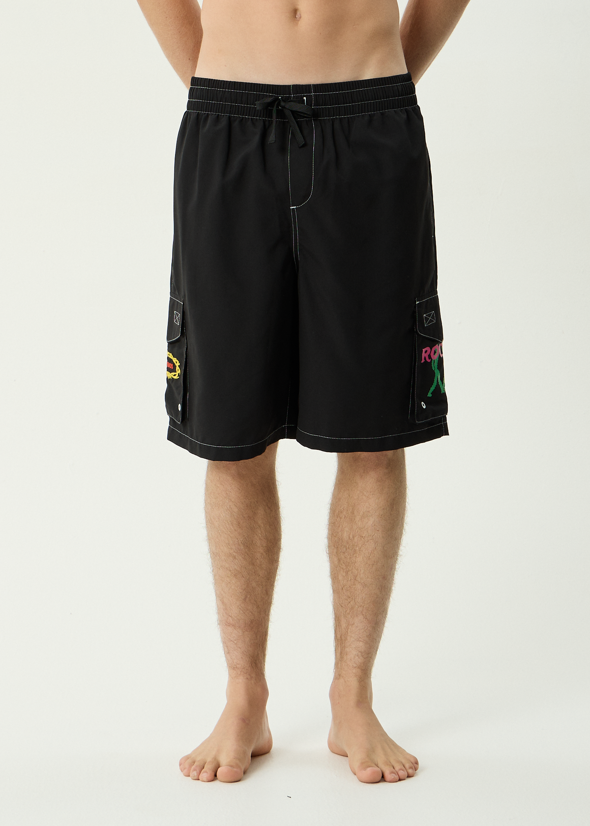 AFENDS Mens Rocked - Cargo Swim Short 21" - Black
