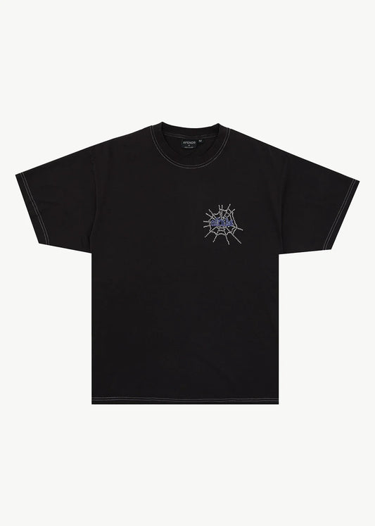 AFENDS Mens Tangled - Boxy Tee - Stone Black