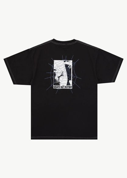 AFENDS Mens Tangled - Boxy Tee - Stone Black