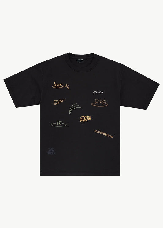 AFENDS Mens Leap - Heavyweight Boxy Tee - Stone Black