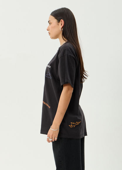 AFENDS Mens Leap - Heavyweight Boxy Tee - Stone Black