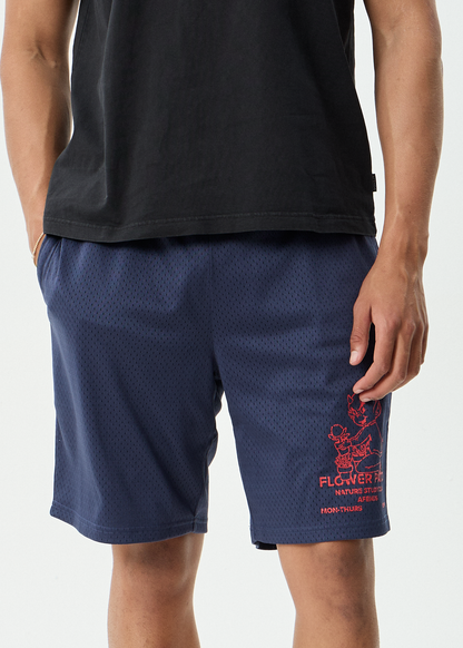 AFENDS Mens Flower Patch - Basketball Short 22 Inch - Navy