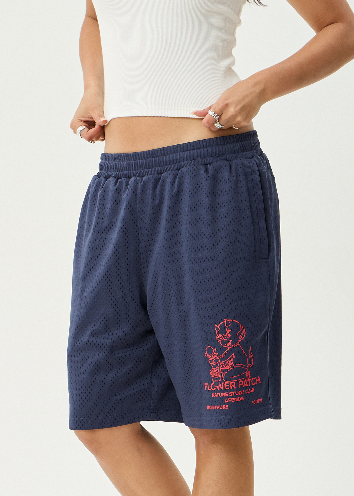 AFENDS Mens Flower Patch - Basketball Short 22 Inch - Navy